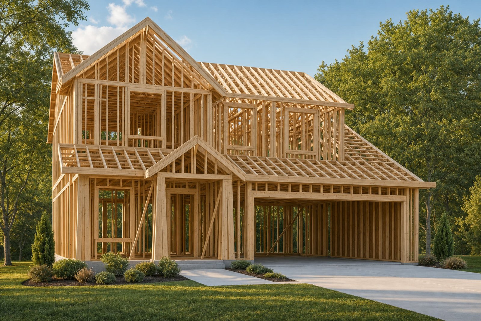 House wood framing erected