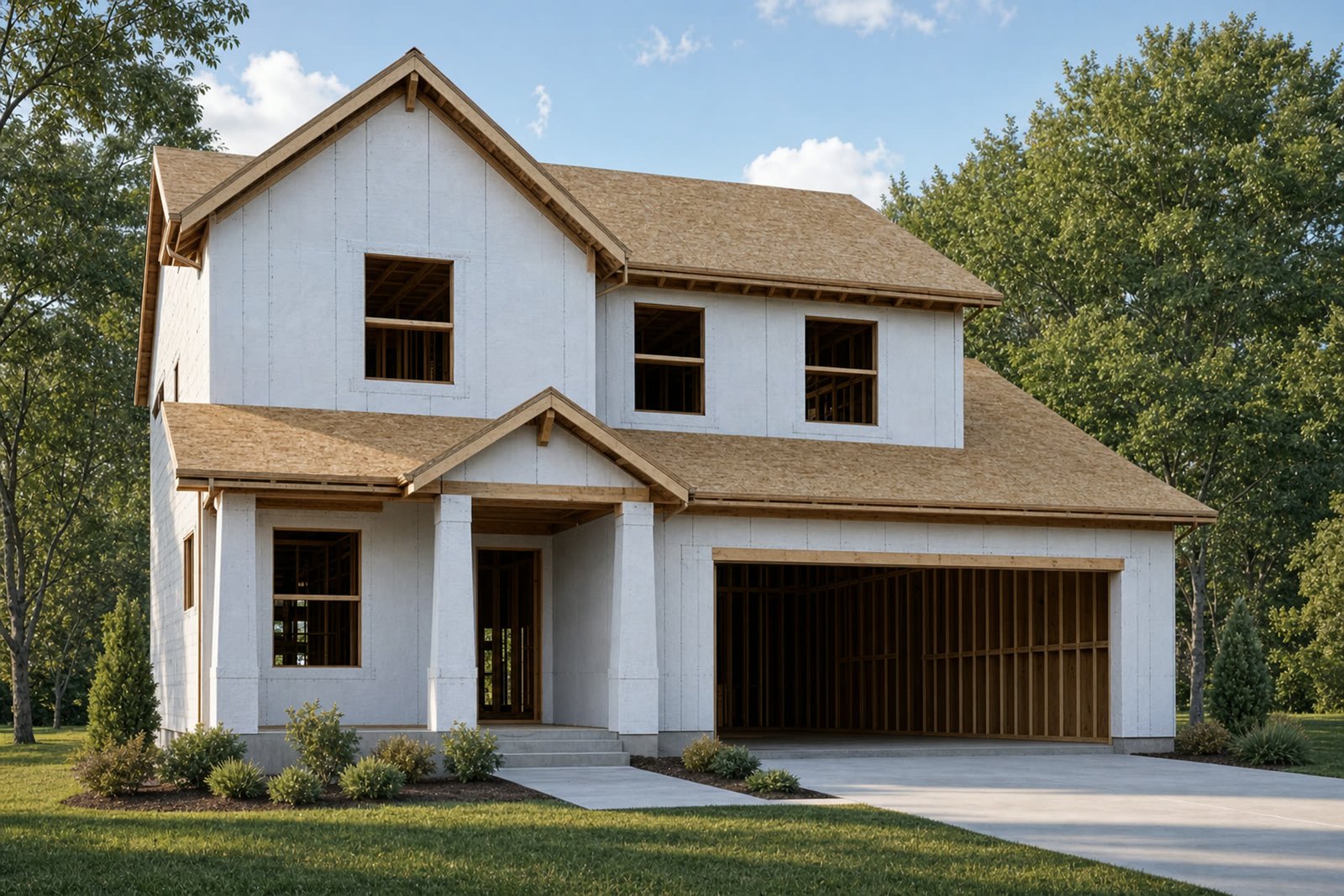 House sheathing and weather wrap installed
